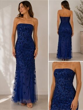 Cache Royal Blue Strapless Sequin Evening Gown – Size 0 | NWT